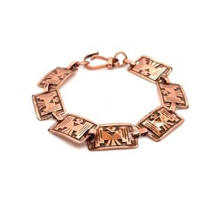 Vintage Solid Copper Thunderbird Link Bracelet Southwestern Western 7.5 Inch